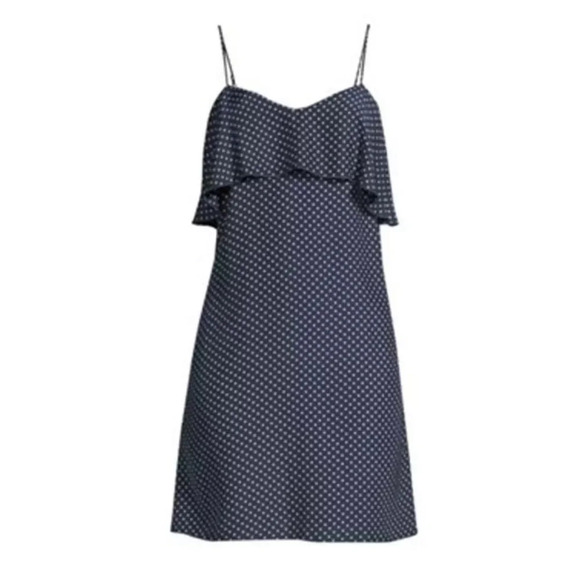 ATM Anthony Thomas Melillo Navy White Polka Dot Popover Silk Mini Dress Size S - Picture 1 of 9